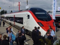 P1110636  Stadler's EC250 high speed EMU for the Swiss federal railways.  Top speed 250 km/h; length 200 m; capacity 400 passengers; costs appr. 31 million Euro per EMU.