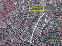 Map  I visited the two stations closest to the city centrre (which is at the left of the map). Praha Masarykovo Nádraží (Prague Masarykovo station, in the yellow lines) and Praha hlavní nádraží (Prague main station, in the white lines).